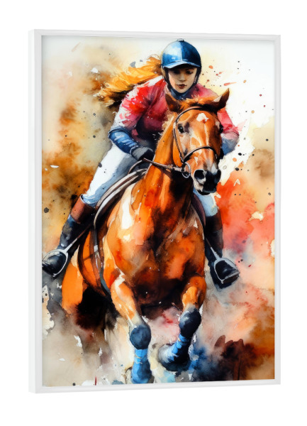 Poster mit weißem Rahmen "Reitsportkunst C" artboxONE - Tiere,Sport - Pferd,Reiten,Reiten,Tiere,Sport,Aquarell,Malerei