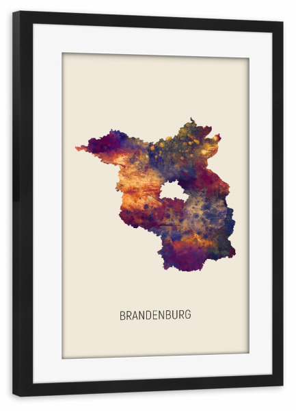 Poster mit Rahmen schwarz "Brandenburgische Landeskarte Beige" artboxONE - Kartografie - Brandenburg,Karte,Aquarell,Malerei,Landeskarte,Deutschland