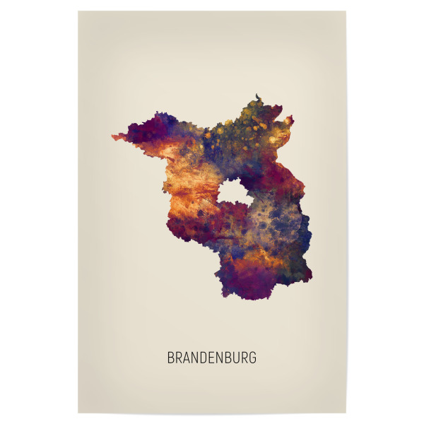 Poster "Brandenburgische Landeskarte Beige" artboxONE - Kartografie - Brandenburg,Karte,Aquarell,Malerei,Landeskarte,Deutschland