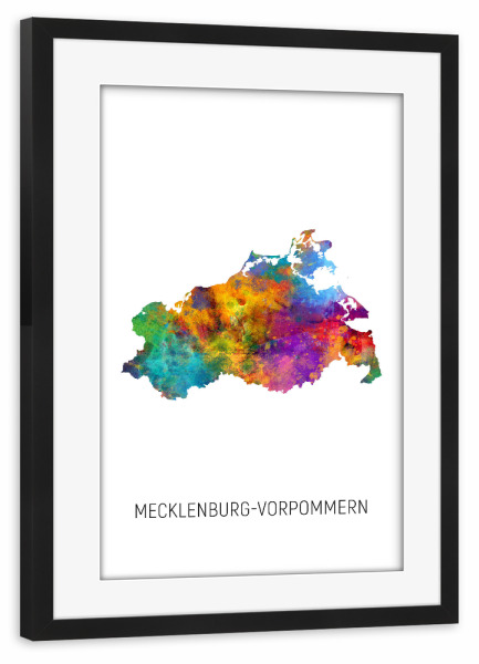 Poster mit Rahmen schwarz "Karte Mecklenburg-Vorpommern" artboxONE - Kartografie