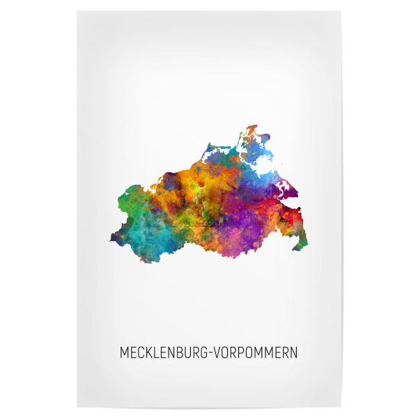 Poster 30x20 cm "Karte Mecklenburg-Vorpommern" artboxONE - Kartografie - Mecklenburg-vorpommern,Karte,Aquarell,Malerei,Landeskarte,Deutschland
