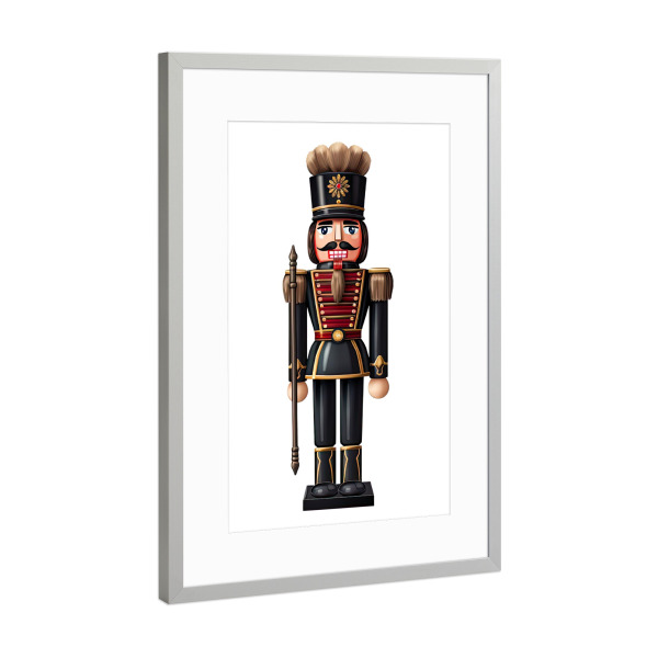 Poster mit Rahmen Silber "Schwarzer Nussknacker" artboxONE - Für Kinder,Weihnachten,Für Mama,Für Papa,Festivals