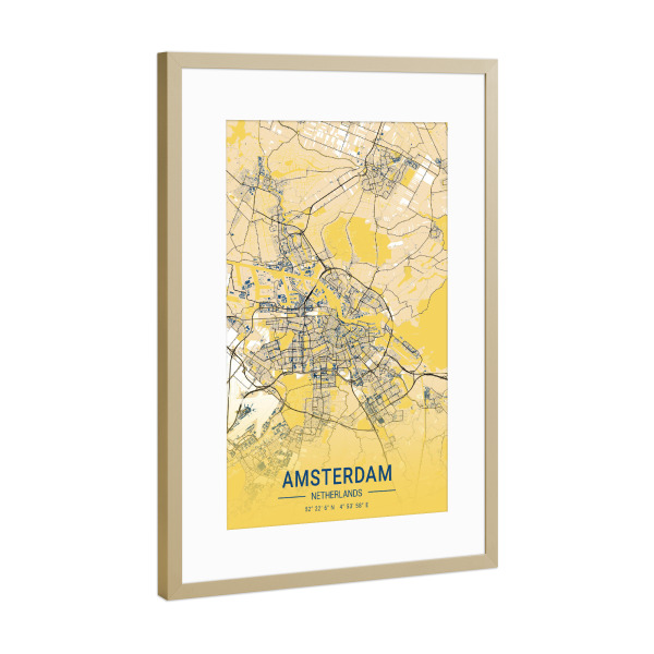 Poster mit Rahmen Gold "Amsterdamer City" artboxONE - Städte / Amsterdam,Kartografie