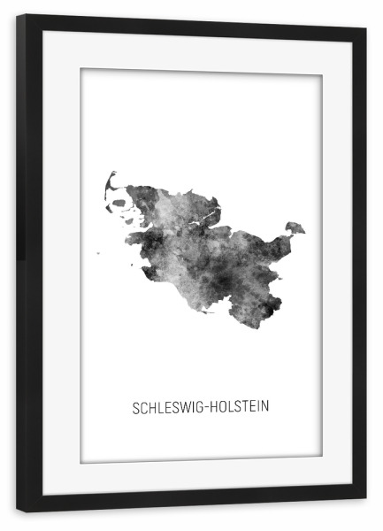 Poster mit Rahmen schwarz "Landeskarte Schleswig-Holstein BW" artboxONE - Schwarzweiß,Kartografie