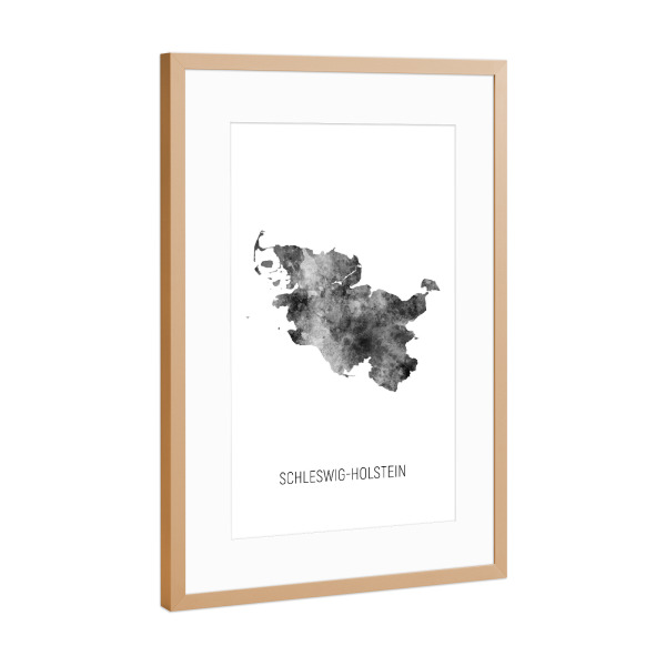 Poster mit Rahmen Kupfer "Landeskarte Schleswig-Holstein BW" artboxONE - Schwarzweiß,Kartografie