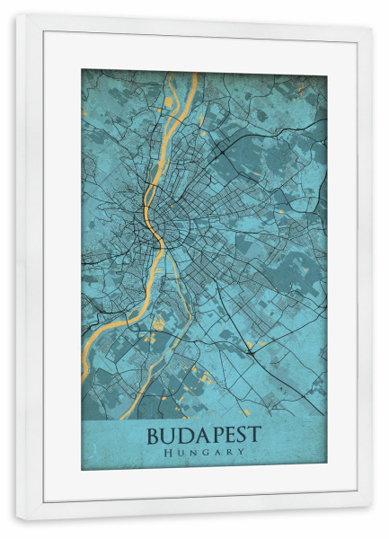 Poster mit Rahmen weiß "City Budapest Vintage Map" artboxONE - Städte,Städte / Budapest,Kartografie