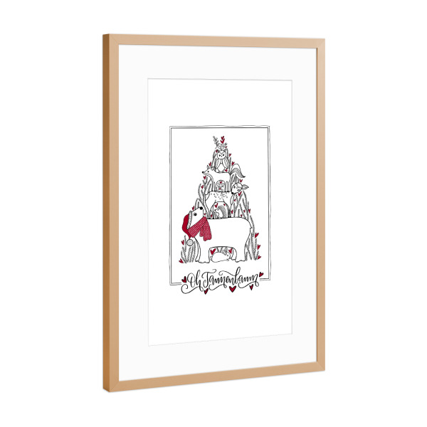 Poster mit Rahmen Kupfer "Tannenbaum Tiere" artboxONE - Weihnachten - Weihnachten,Advent,Winter,Tiere,Tannenbaum,Adventskalender,Kind,Geschenk