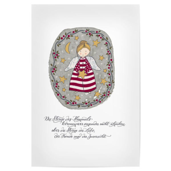 Poster "Engel mit Stern und Spruch" artboxONE - Weihnachten - Weihnachten,Engel,Stern,Advent,Adventskalender,Winter,Kinder,Kinderzimmer