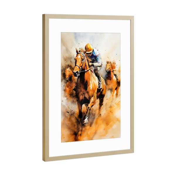 Poster mit Rahmen Gold "Reitsportkunst D" artboxONE - Tiere,Sport - Pferd,Reiten,Pferderennen,Rennen,Sport,Sport,Illustration