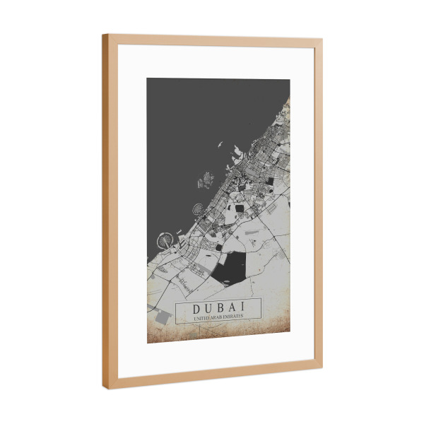 Poster mit Rahmen Kupfer "Vintage Dubai" artboxONE - Städte / Dubai,Kartografie