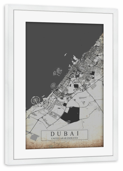 Poster mit Rahmen weiß "Vintage Dubai" artboxONE - Städte / Dubai,Kartografie