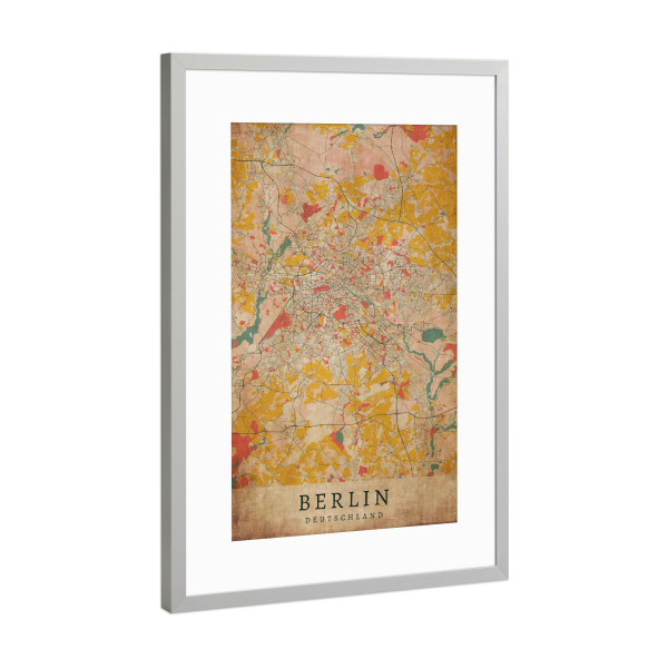 Poster mit Rahmen Silber "Berliner Vintage City Map" artboxONE - Städte / Berlin,Kartografie