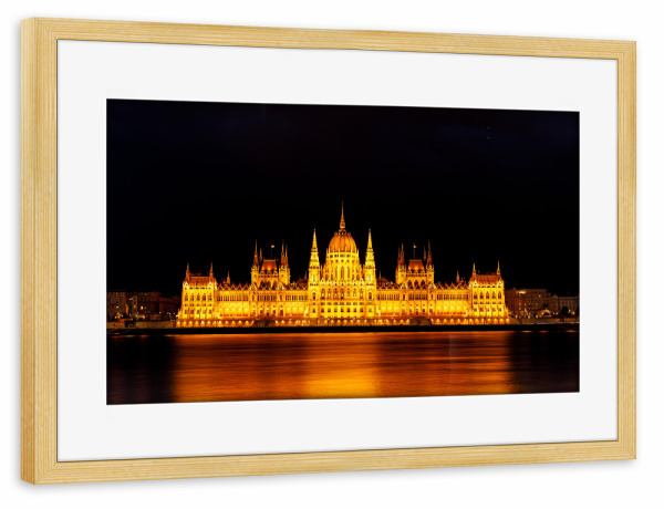 Poster mit Rahmen kiefer "Das Parlament bei Nacht" artboxONE - Reise,Architektur,Städte / Budapest - Budapest,Parlament,Donau,Ungarn,Buda,Pest