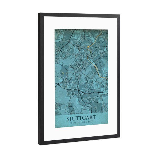Poster mit Rahmen Schwarz (Metallic) "Stuttgart als Vintage Stadtplan" artboxONE - Städte / Stuttgart,Kartografie
