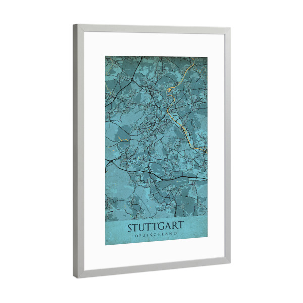 Poster mit Rahmen Silber "Stuttgart als Vintage Stadtplan" artboxONE - Städte / Stuttgart,Kartografie