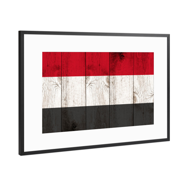 Poster mit Rahmen Schwarz (Metallic) "Yemen Flag" artboxONE - Reise,Reise / Asien,Reise / Länder - Yemen,Jemen,Vintage,Flag,Flagge,Asien,Holz,Fahne
