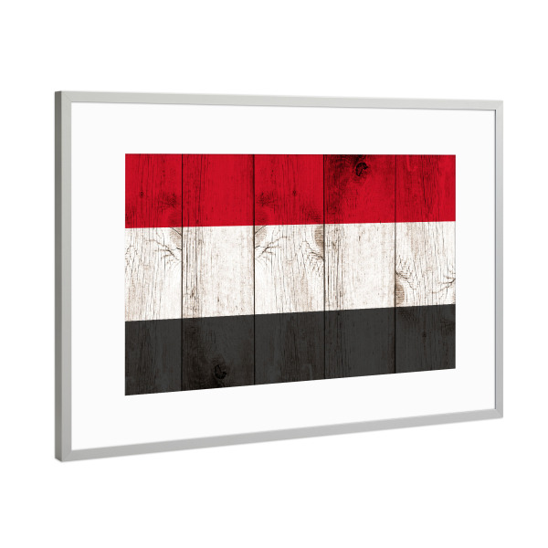 Poster mit Rahmen Silber "Yemen Flag" artboxONE - Reise,Reise / Asien,Reise / Länder - Yemen,Jemen,Vintage,Flag,Flagge,Asien,Holz,Fahne