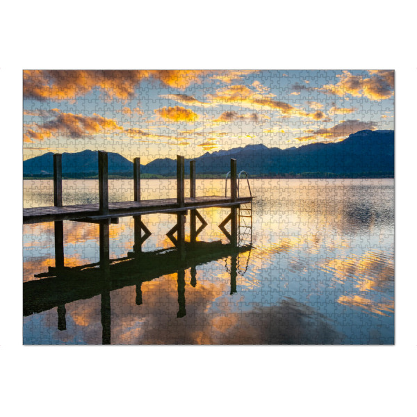 Puzzle Ravensburger "Sonnenaufgang am Forggensee" artboxONE - Natur,Reise - Steg,Forggensee,See,Allgäu,Schwangau,Alpen,Rieden,Bayern,Deutschland