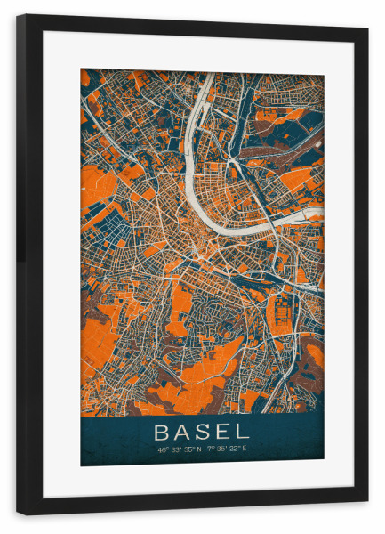 Poster mit Rahmen schwarz "Basler Vintage Citymap" artboxONE - Städte,Kartografie