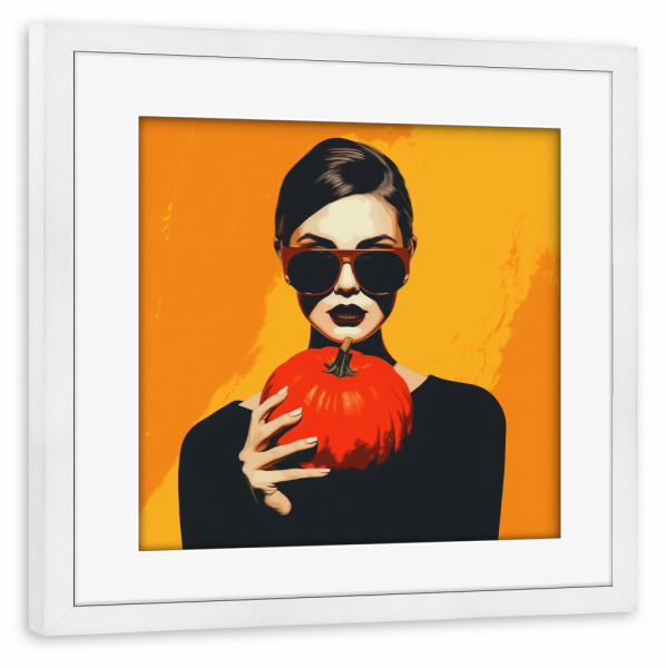 Poster mit Rahmen weiß "KÜRBISFRAU" artboxONE - Reise,Menschen,Für Mama - Kürbis,Frau,Frau,Orange,Gold,Herbst