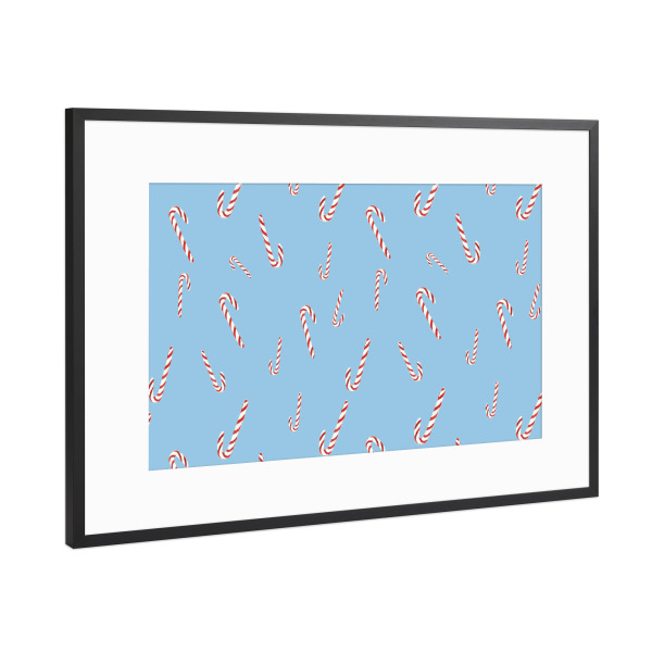 Poster mit Rahmen Schwarz (Metallic) "Zuckerstange blue" artboxONE - Weihnachten