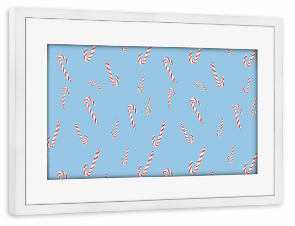 Poster mit Rahmen weiß "Zuckerstange blue" artboxONE - Weihnachten - Weihnachten,Christmas,Zuckerstange,Blau,Kinderzimmer,Kids,Modern,Feier,Festlich