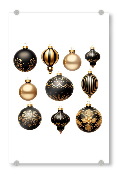 Acrylglasbild "Schwarze Weihnachtskugel-Ornamente" artboxONE - Typografie,Abstrakt,Fashion,Weihnachten,Festivals