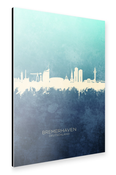 Alu-Dibond "Bremerhaven Skyline NavyCyan" 30x20 cm artboxONE