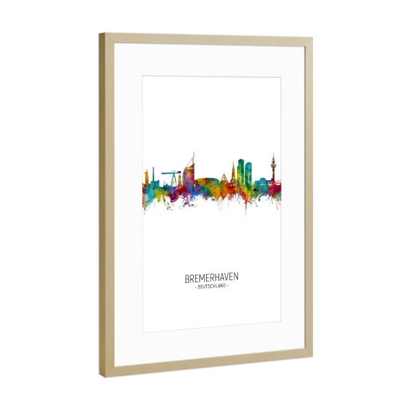 Poster mit Rahmen Gold "Bremerhavener Skyline-Portrait" artboxONE - Städte