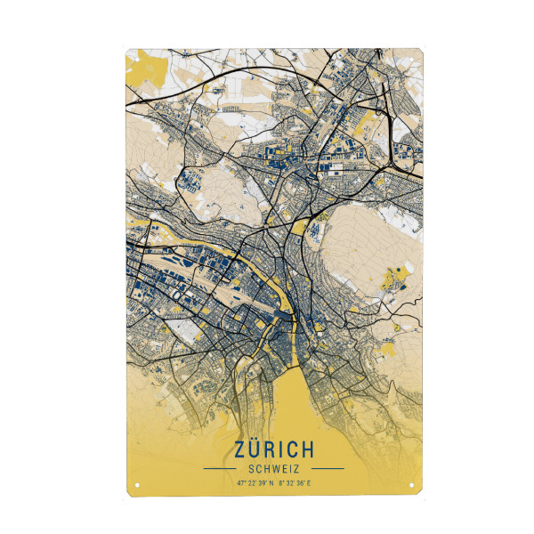 Holzbild "Zürich als Stadtplan" artboxONE - Städte / Zürich,Kartografie