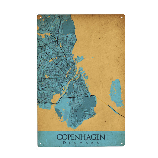 Holzbild "Vintage Kopenhagen Karte" artboxONE - Städte / København,Kartografie