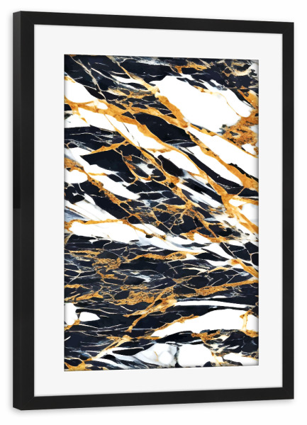 Poster mit Rahmen schwarz "Painted Black Gold & White Marble" artboxONE - Abstrakt