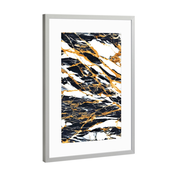 Poster mit Rahmen Silber "Painted Black Gold & White Marble" artboxONE - Abstrakt
