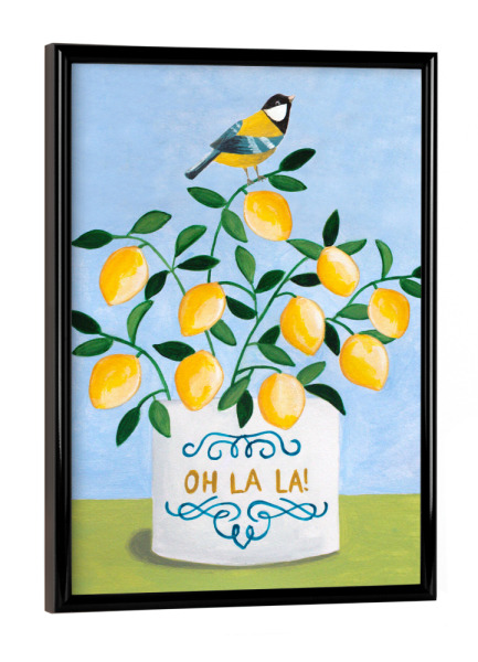 Poster mit schwarzem Rahmen "Vogel und Zitronen" artboxONE - Floral,Tiere