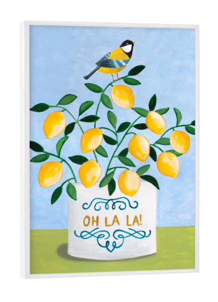 Poster mit weißem Rahmen "Vogel und Zitronen" artboxONE - Floral,Tiere