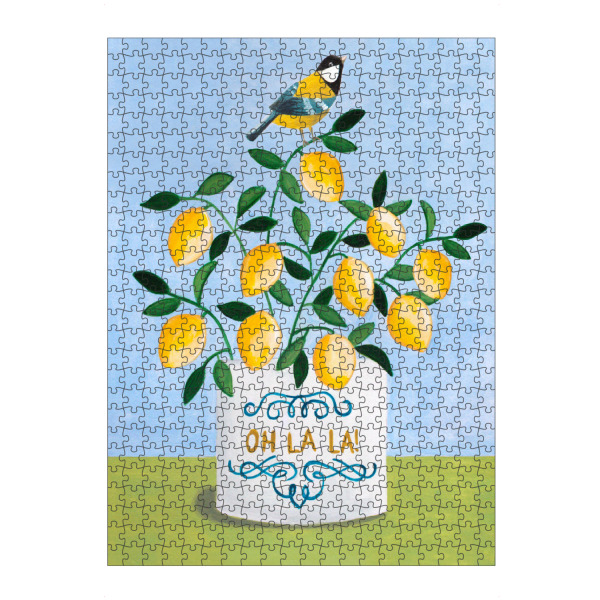 artboxONE Puzzle "Vogel und Zitronen" artboxONE - Floral,Tiere - Zitrone,Vogel,Naive kunst,Zitronendruck,Französischer druck,Oh la la,Süßer druck