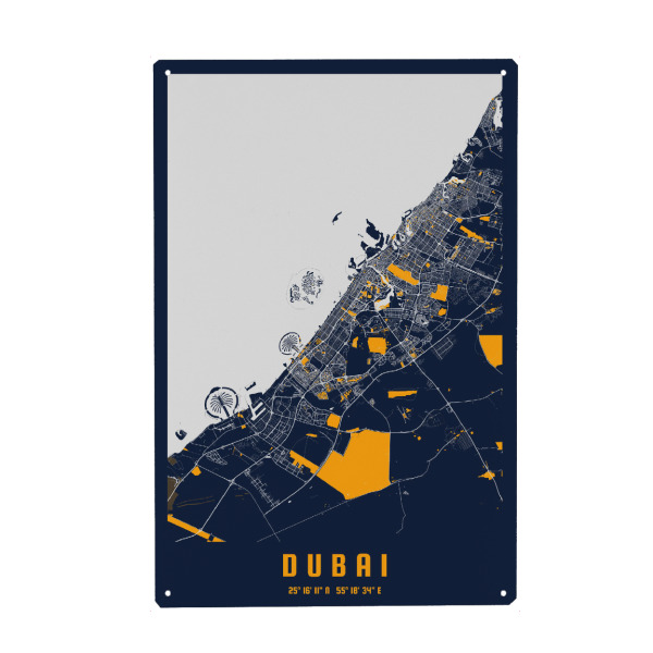 Metall Poster "City Map Dubai" artboxONE - Städte / Dubai,Kartografie