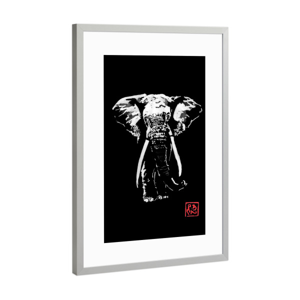 Poster mit Rahmen Silber "Elefant im Dunkeln" artboxONE - Tiere,Schwarzweiß - Sumie,Japan,Elefant