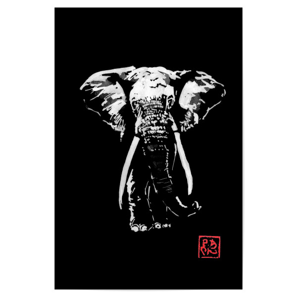 Poster 30x20 cm "Elefant im Dunkeln" artboxONE - Tiere,Schwarzweiß - Sumie,Japan,Elefant