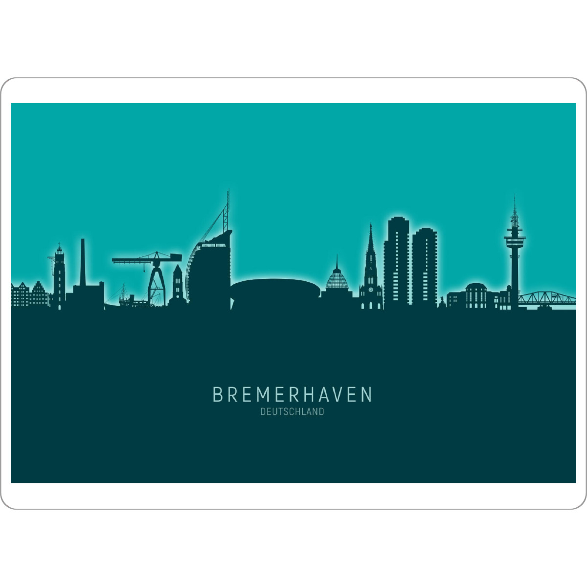 Tischset "Bremerhaven Skyline Glow Teal" artboxONE - Städte - Bremerhaven,Deutschland,Deutschlandskyline,Stadtbild,Stadtbild,Aquarell,Malerei