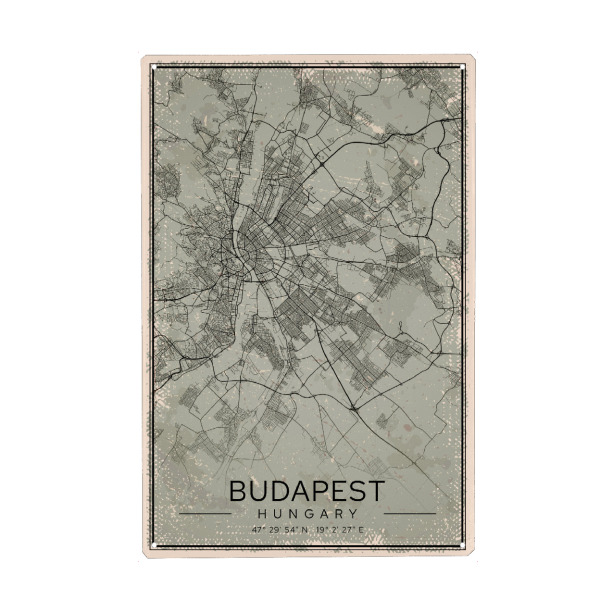 Holzbild "Vintage Stadtplan von Budapest" artboxONE - Städte / Budapest,Kartografie