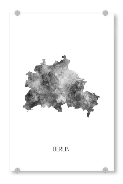 Acrylglasbild "Berliner Stadt-Landkarte BW" artboxONE - Schwarzweiß,Kartografie - Berlin,Karte,Aquarell,Malerei,Stadtstaat,Deutschland