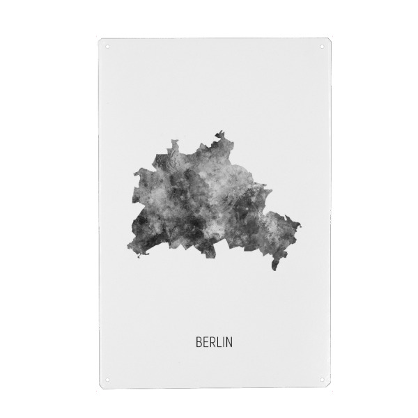 Holzbild "Berliner Stadt-Landkarte BW" artboxONE - Schwarzweiß,Kartografie - Berlin,Karte,Aquarell,Malerei,Stadtstaat,Deutschland