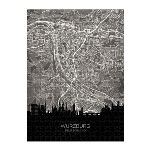 artboxONE Puzzle "Würzburg Skyline Karte BW" artboxONE - Städte,Schwarzweiß,Kartografie
