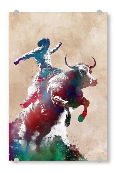 Acrylglasbild "Rodeo-Sportkunst A" artboxONE - Tiere,Sport - Rodeo,Country-rodeo,Sport,Stier,Western,Illustration,Grafik