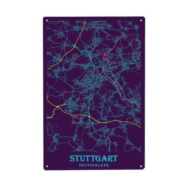 Holzbild "Map von Stuttgart" artboxONE - Städte / Stuttgart,Kartografie