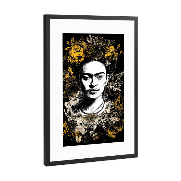 Poster mit Rahmen Schwarz (Metallic) "Lady Frida und Blumen" artboxONE - Floral,Menschen - Frida,Frau,Illustration,Blume,Natur,Grafik