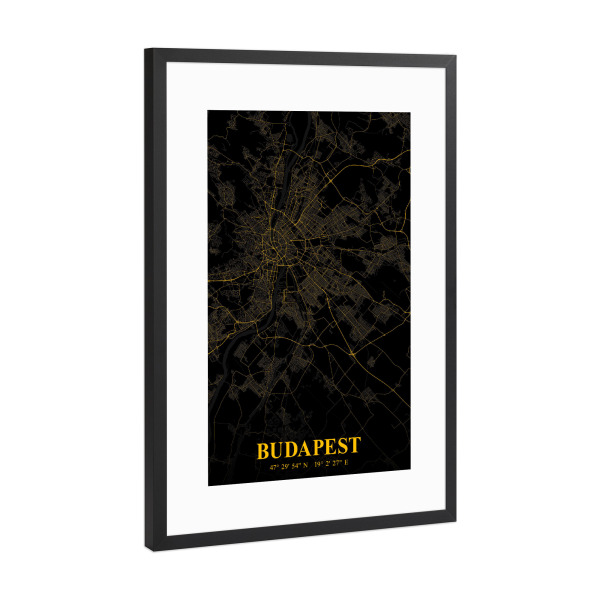 Poster mit Rahmen Schwarz (Metallic) "Stadt Budapest" artboxONE - Städte / Budapest,Kartografie