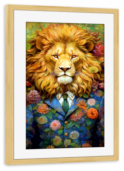 Poster mit Rahmen kiefer "Löwe Tierkunst B" artboxONE - Floral,Tiere - Löwe,Löwen,Tier,Tiere,Grafik,Illustration,Wildkatze,Katze