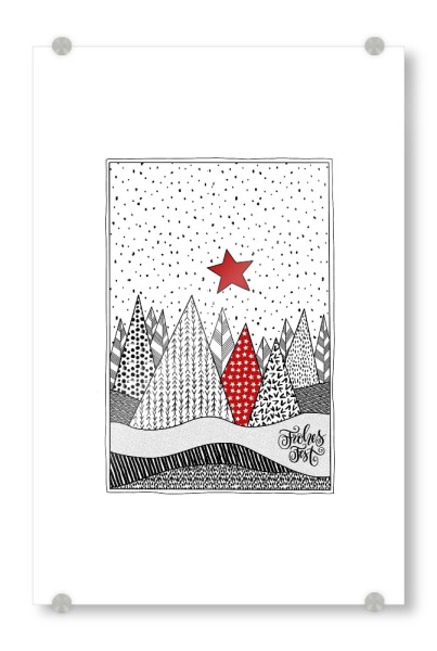 Acrylglasbild "Winterwald mit Stern" artboxONE - Weihnachten - Weihnachten,Winter,Wald,Winterwald,Tannenbäume,Stern,Advent,Adventskalender,Geschenk